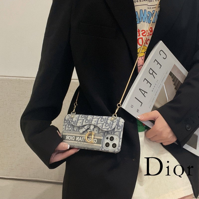 Modna črna & siva torbica za kartice Crossbody etui za iPhone