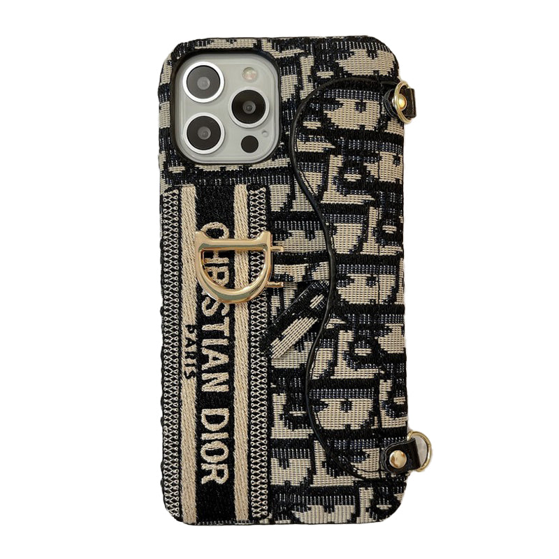 Modna črna & siva torbica za kartice Crossbody etui za iPhone