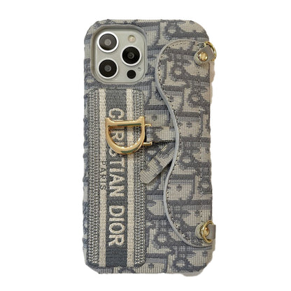 Modna črna & siva torbica za kartice Crossbody etui za iPhone