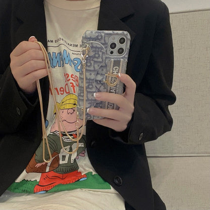 Modna črna & siva torbica za kartice Crossbody etui za iPhone