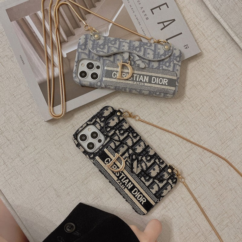 Modna črna & siva torbica za kartice Crossbody etui za iPhone