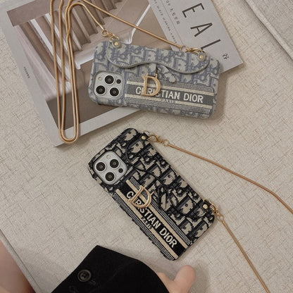 Modna črna & siva torbica za kartice Crossbody etui za iPhone