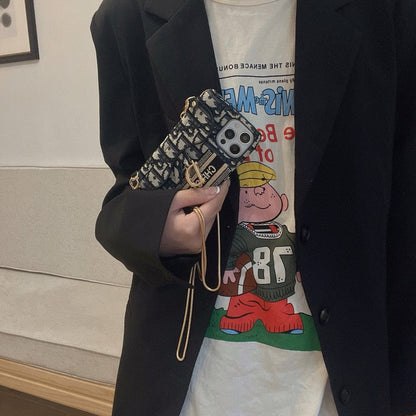 Modna črna & siva torbica za kartice Crossbody etui za iPhone