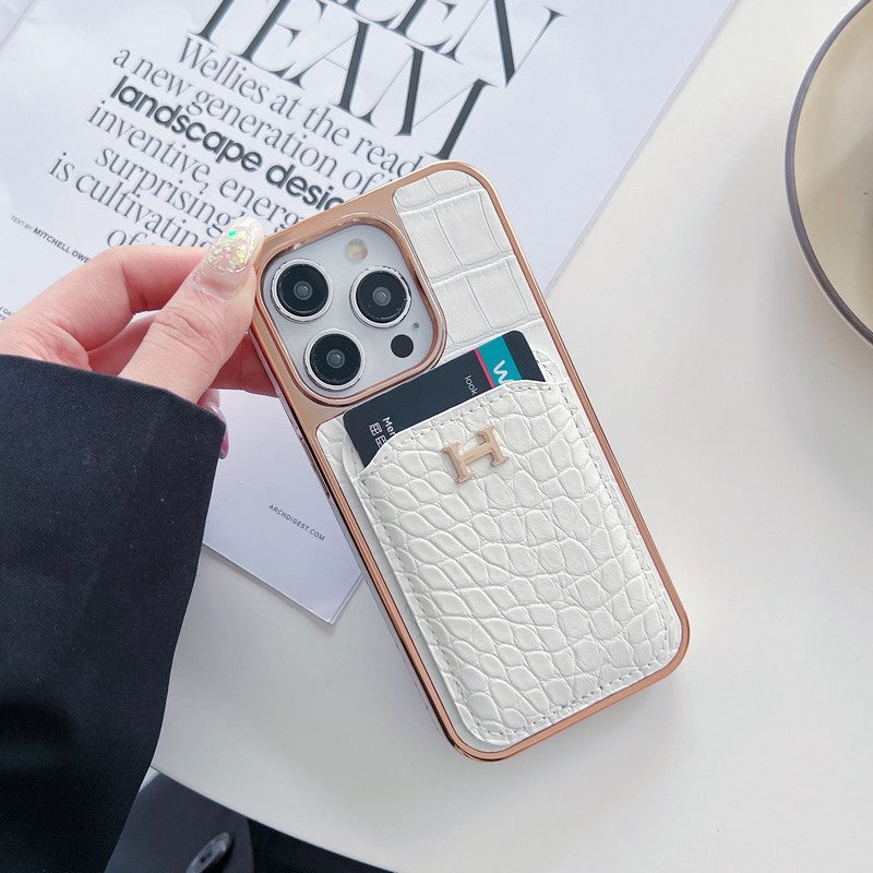 Étui pour iPhone en cuir or rose H