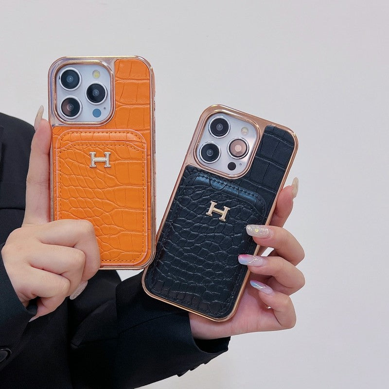 Étui pour iPhone en cuir or rose H