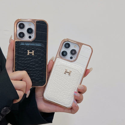 Étui pour iPhone en cuir or rose H