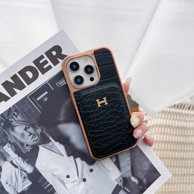 Étui pour iPhone en cuir or rose H