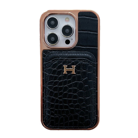 H Rose gull lær iPhone-deksel