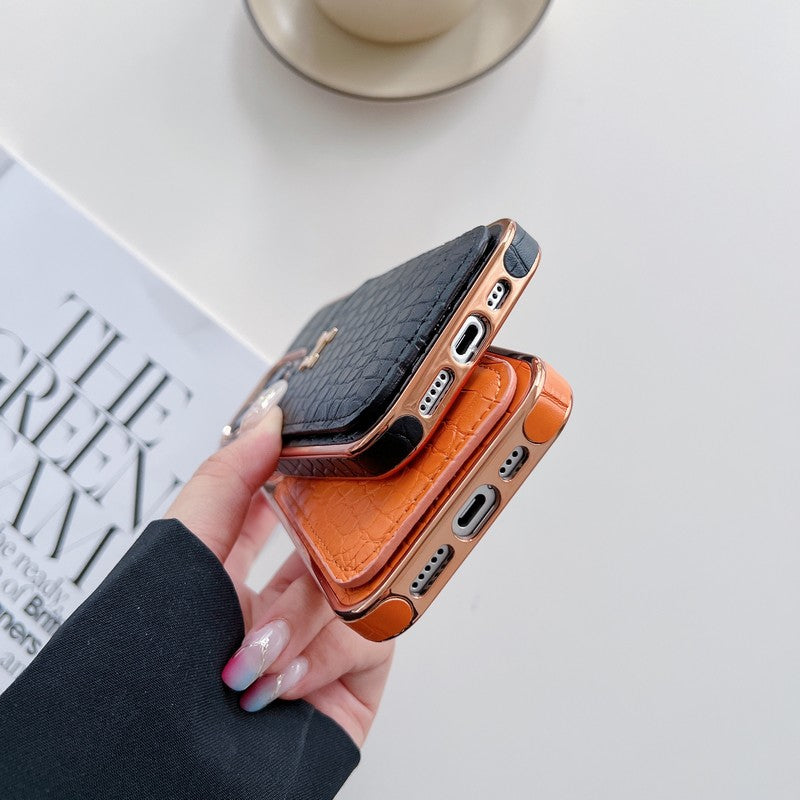 Étui pour iPhone en cuir or rose H