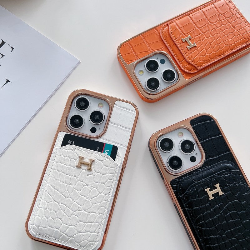 Étui pour iPhone en cuir or rose H