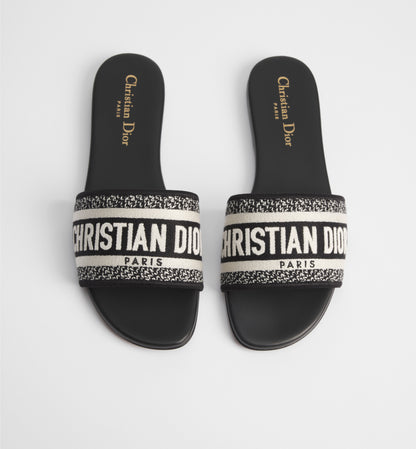 Black & White Embroidered Logo Slide Sandals