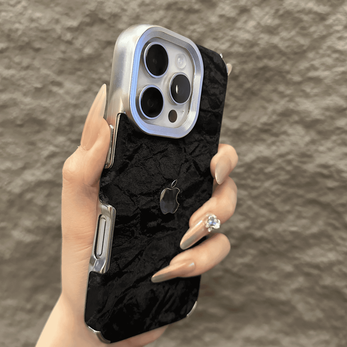 Velvet Snow Texture iPhone-etui med galvaniseret ramme