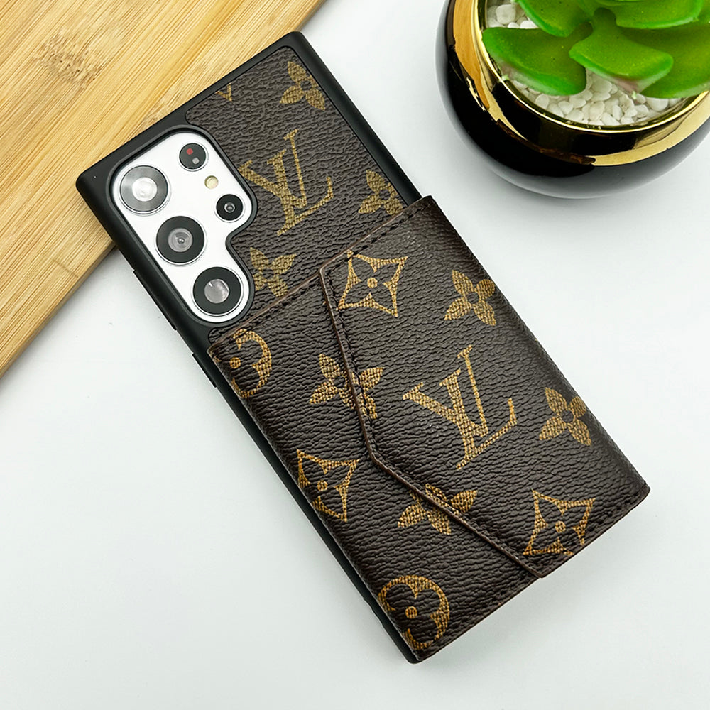 Étui portefeuille en cuir avec porte-cartes, marque de luxe, pour Samsung Galaxy série S25/24/23