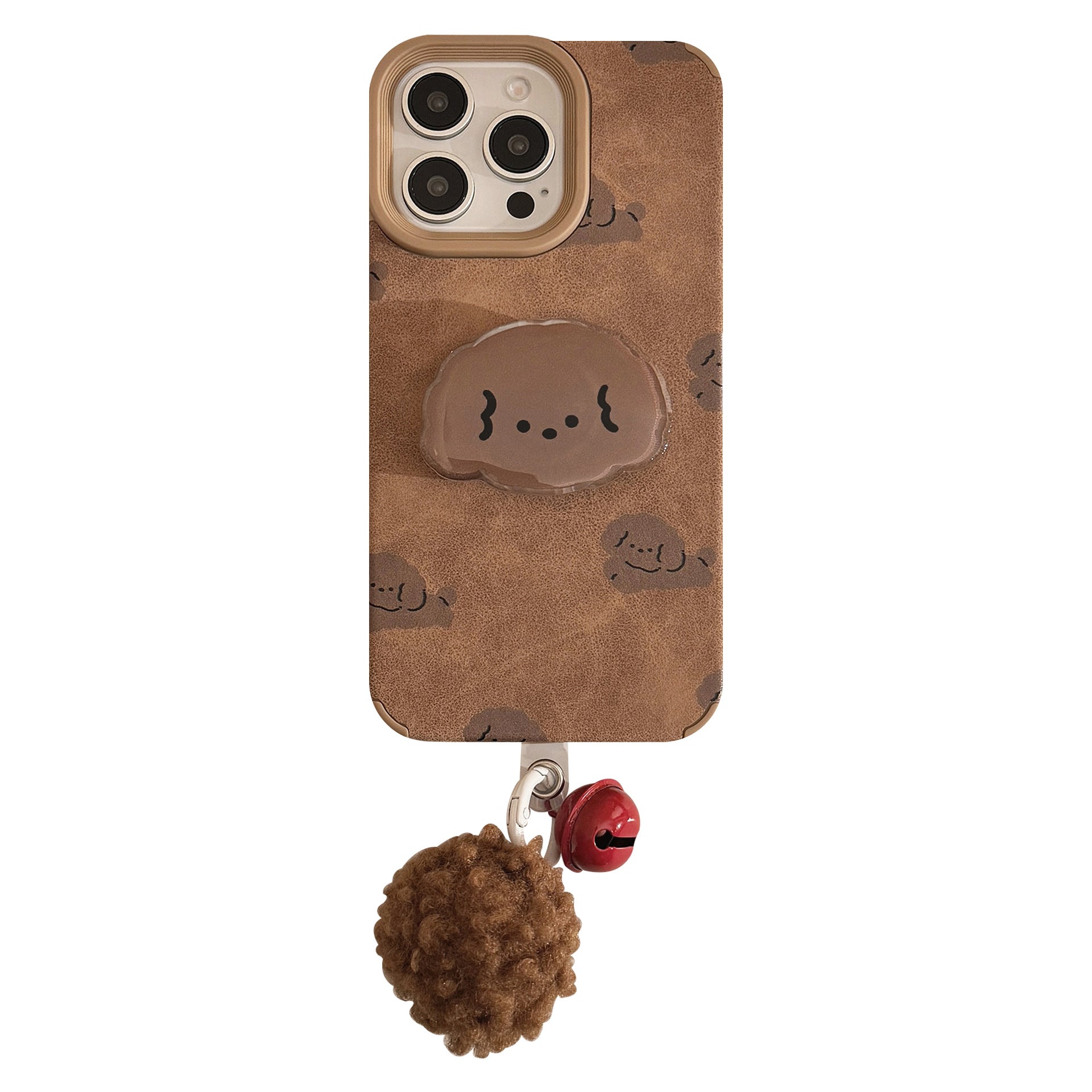 ins leather brown dog for iphone16 iphone case 14pro max retro bracket 15 pom-pom 17