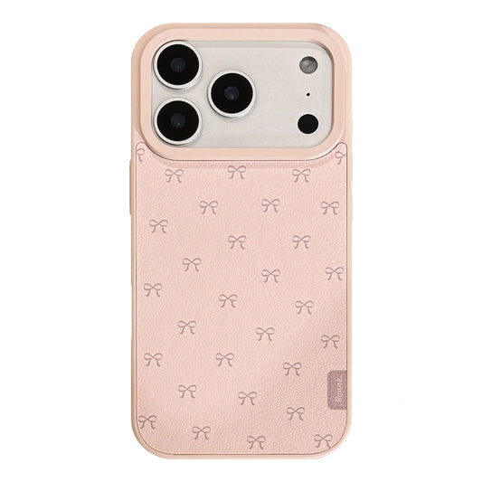 Pink bow leather phone case Apple 17promax for iPhone16 Korean 15 Huawei Samsung 14
