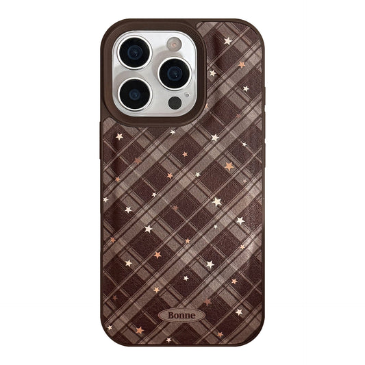 Warm brown rhombus star Apple 17 mobile phone case iPhone16promax leather 15 suitable for 13 retro 11 anti-drop