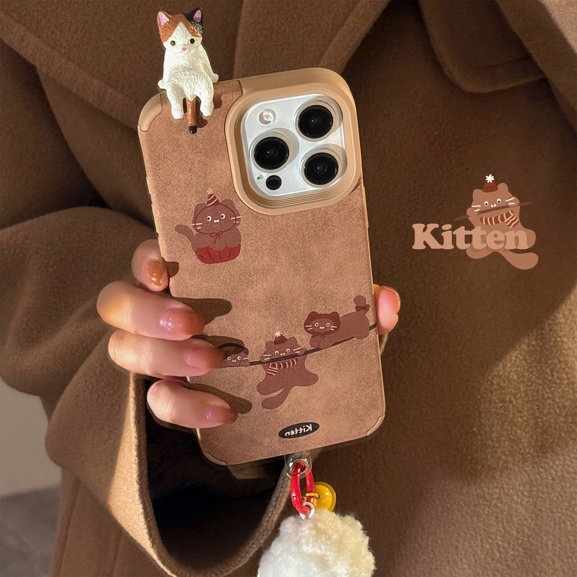 ins three-dimensional cat is suitable for iphone16 iPhone case 17pro max Apple 15 hairball rope 13 suede.
