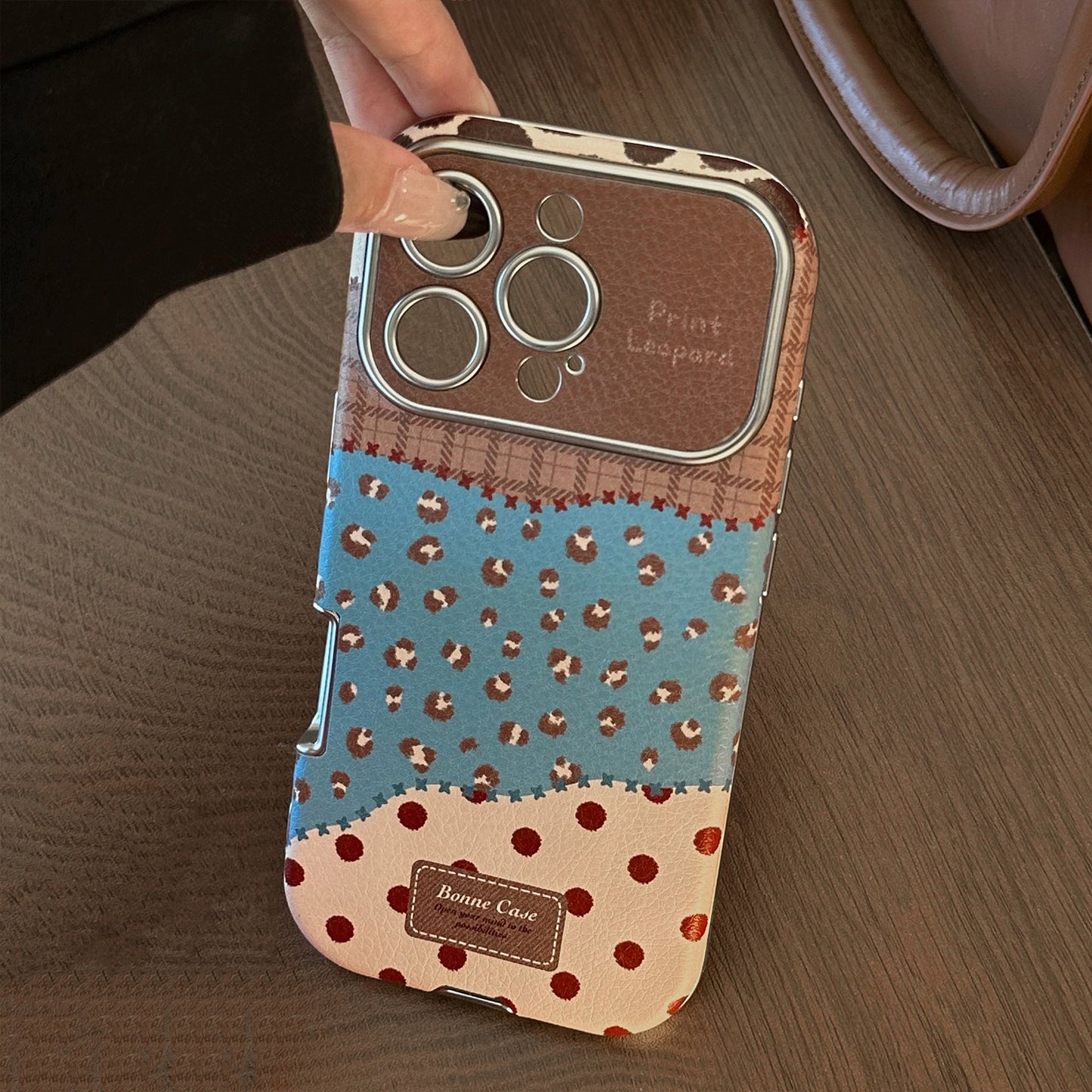 Retro leopard print splicing leather for iphone17 Apple 16promax mobile phone case 15 anti-drop 17 advanced 12