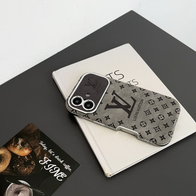 Capa luxuosa de couro marrom para iPhone de cor preta