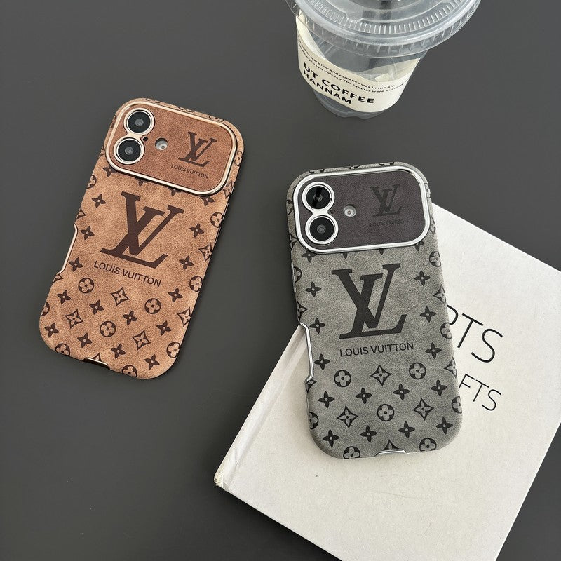 Capa luxuosa de couro marrom para iPhone de cor preta