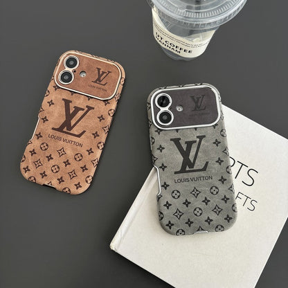 Capa luxuosa de couro marrom para iPhone de cor preta