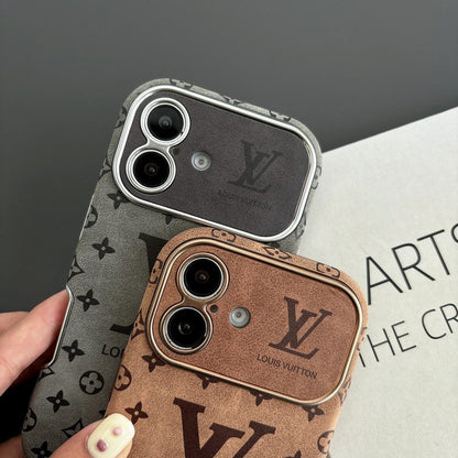 Capa luxuosa de couro marrom para iPhone de cor preta