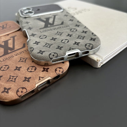 Capa luxuosa de couro marrom para iPhone de cor preta