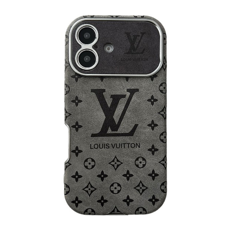 Capa luxuosa de couro marrom para iPhone de cor preta