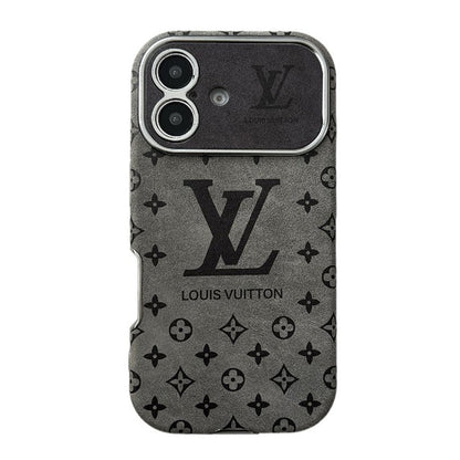 Capa luxuosa de couro marrom para iPhone de cor preta