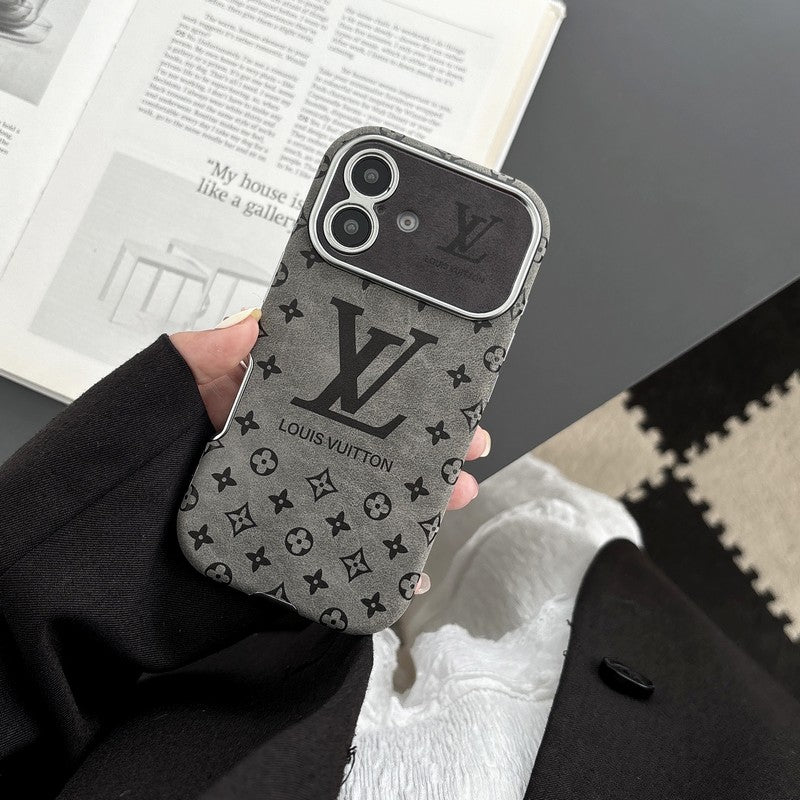 Capa luxuosa de couro marrom para iPhone de cor preta