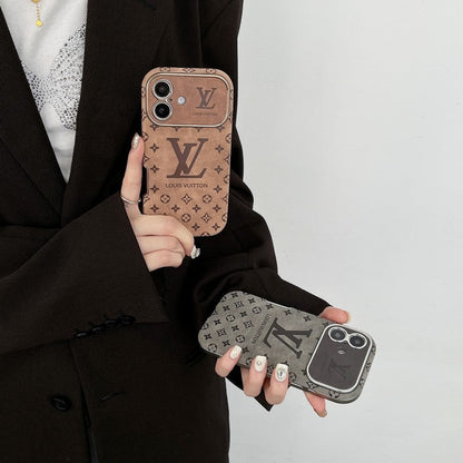 Capa luxuosa de couro marrom para iPhone de cor preta