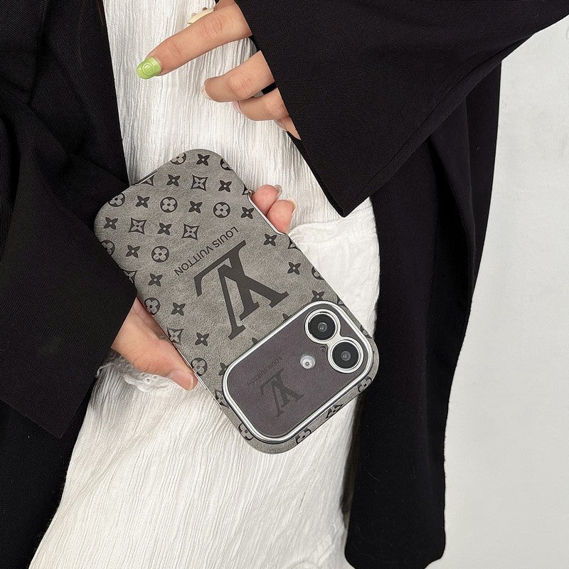 Capa luxuosa de couro marrom para iPhone de cor preta