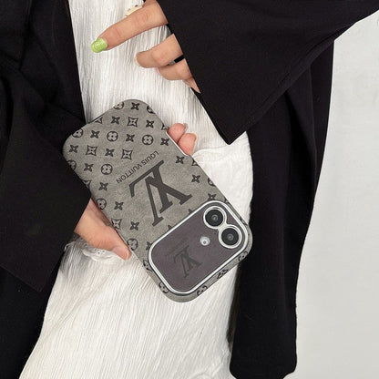 Capa luxuosa de couro marrom para iPhone de cor preta