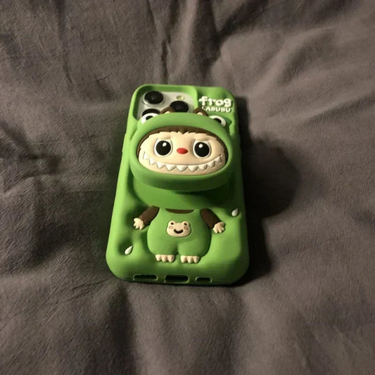 Prikupna risanka Labubu Zimomo Silikon s stojalom | Rjava/roza - etui za iPhone
