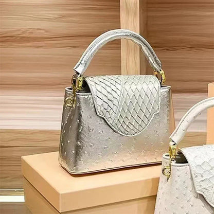 Luxusní high-end kabelka - jarní módní kabelka přes rameno s pštrosím vzorem
