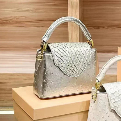 Luxusní high-end kabelka - jarní módní kabelka přes rameno s pštrosím vzorem