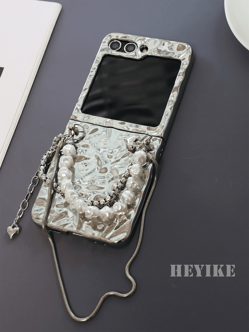 Custodia Samsung Galaxy Z Flip 6/5/4/3 a tracolla con perla testurizzata in lega di alluminio