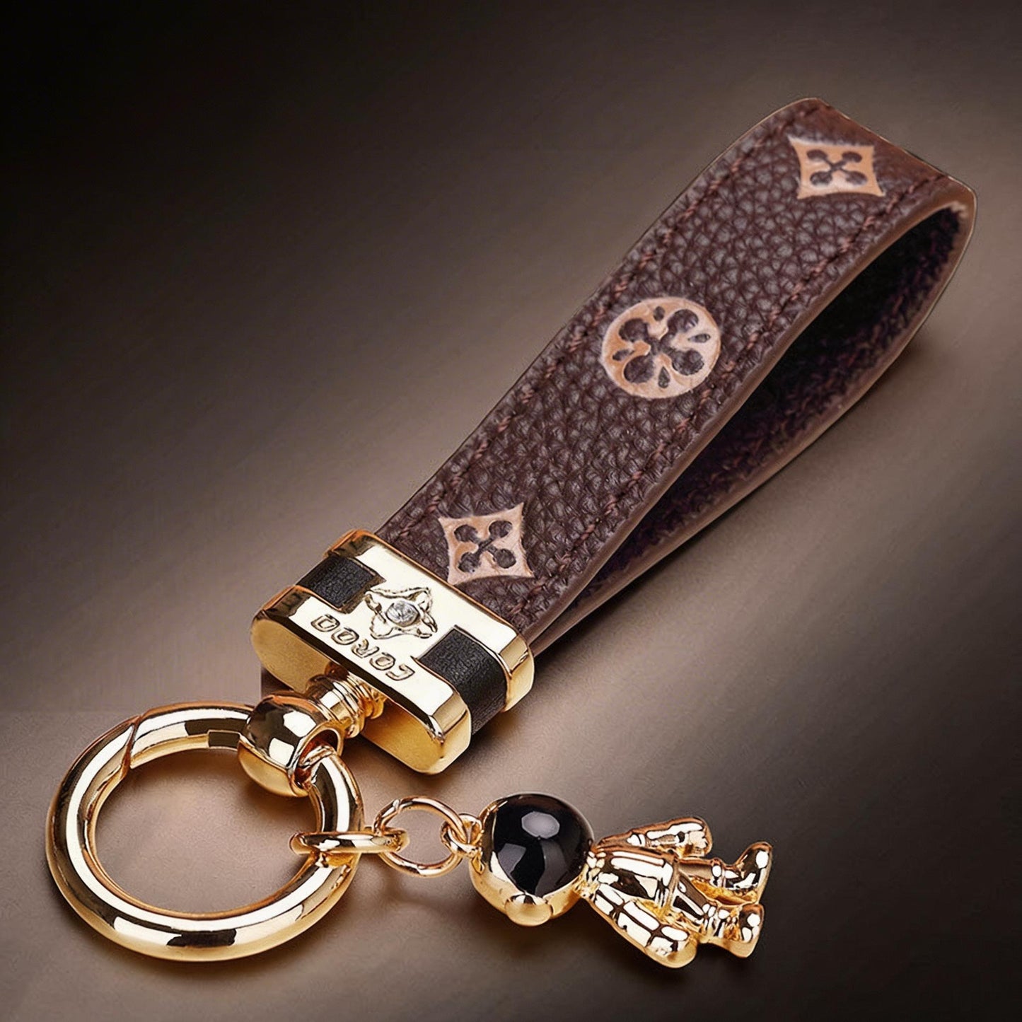 Echt lederen luxe auto-astronaut sleutelhanger