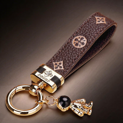 Echt lederen luxe auto-astronaut sleutelhanger