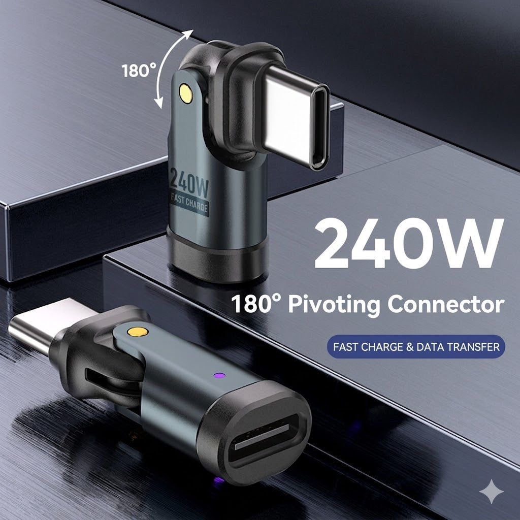180° Foldable USB-C Adapter – 240W Fast Charging Angle Connector