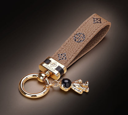 Echt lederen luxe auto-astronaut sleutelhanger