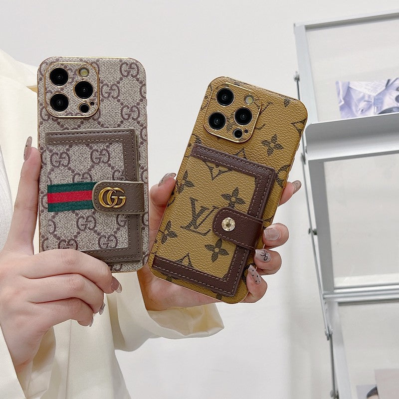 Custodia per iPhone con borsa per carte colorate classica di lusso