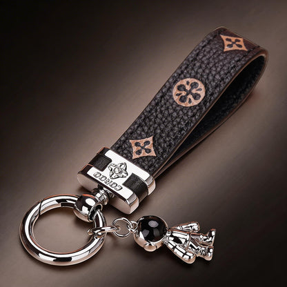 Echt lederen luxe auto-astronaut sleutelhanger