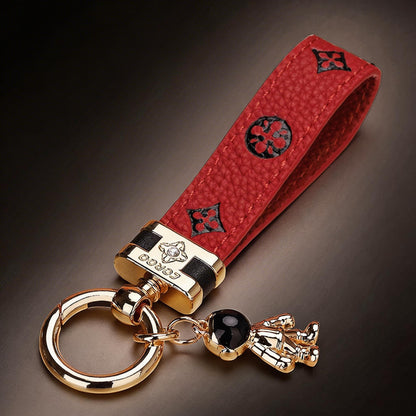 Echt lederen luxe auto-astronaut sleutelhanger