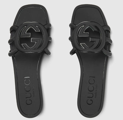 Minimal Luxe Double G Logo Slides – Schicke flache Sandalen für den Alltag