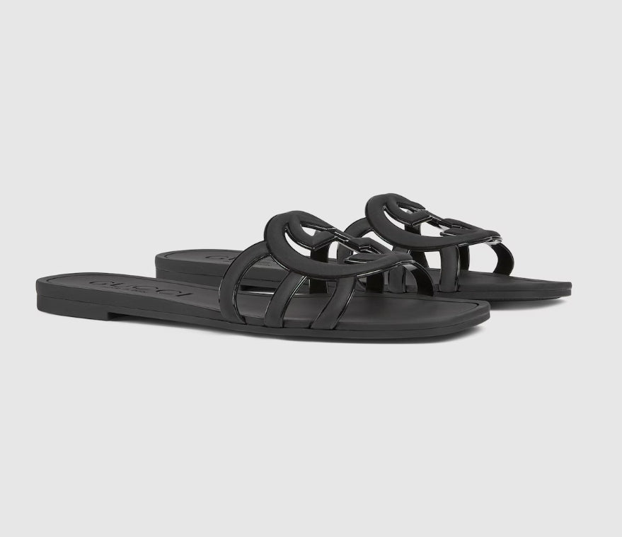 Minimal Luxe Double G Logo Slides – Schicke flache Sandalen für den Alltag