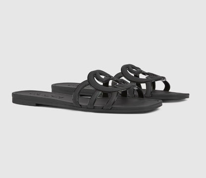 Minimal Luxe Double G Logo Slides – Schicke flache Sandalen für den Alltag