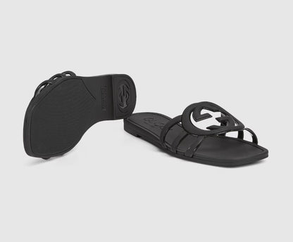 Minimal Luxe Double G Logo Slides – Schicke flache Sandalen für den Alltag