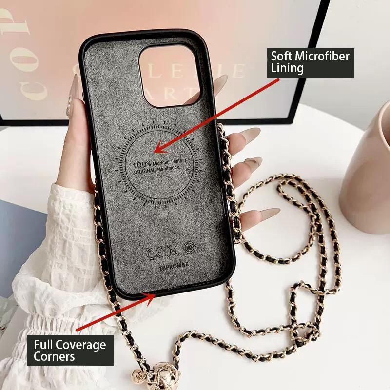 Prošívané pouzdro na iPhone Crossbody s řetízkovým popruhem & Kapsa na kartu