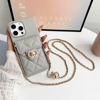 Prošívané pouzdro na iPhone Crossbody s řetízkovým popruhem & Kapsa na kartu